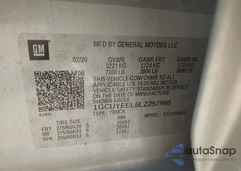 2020 Chevrolet Silverado K1500 Rst from USA, damaged, VIN 1GCUYEEL6LZ257965